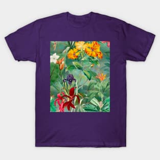 Colorful tropical floral leaves botanical illustration, tropical plants,leaves and flowers, green  leaves pattern T-Shirt